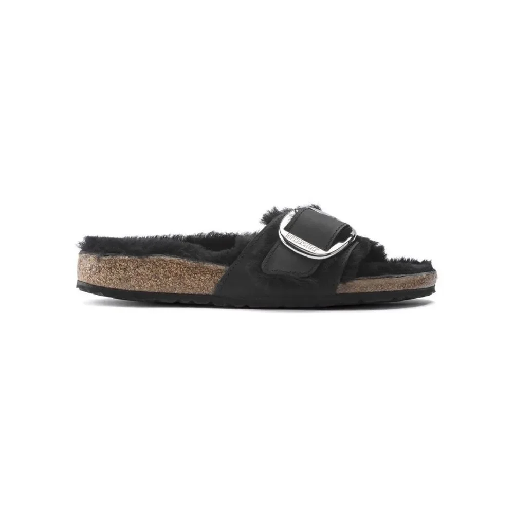 Free People x Birkenstock Madrid Big Buckle Shearling Oiled Leather Sandals $180